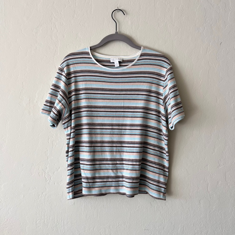Women's Vintage Charter Club Striped Blue and Brown T shirt